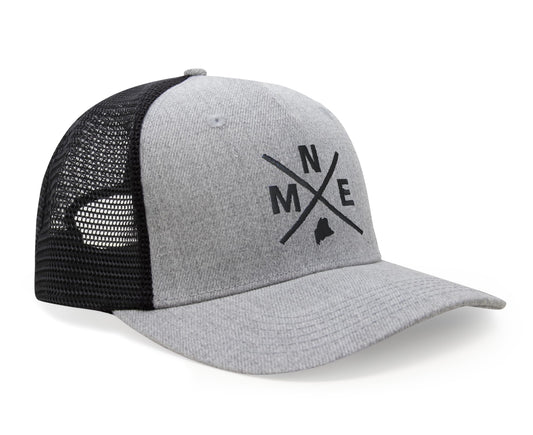 International Tie State City Hat for Men and Women, Snapback Trucker Baseball Cap with Embroidered Cross Logo (MNE - Maine, Grey Black) - International Tie