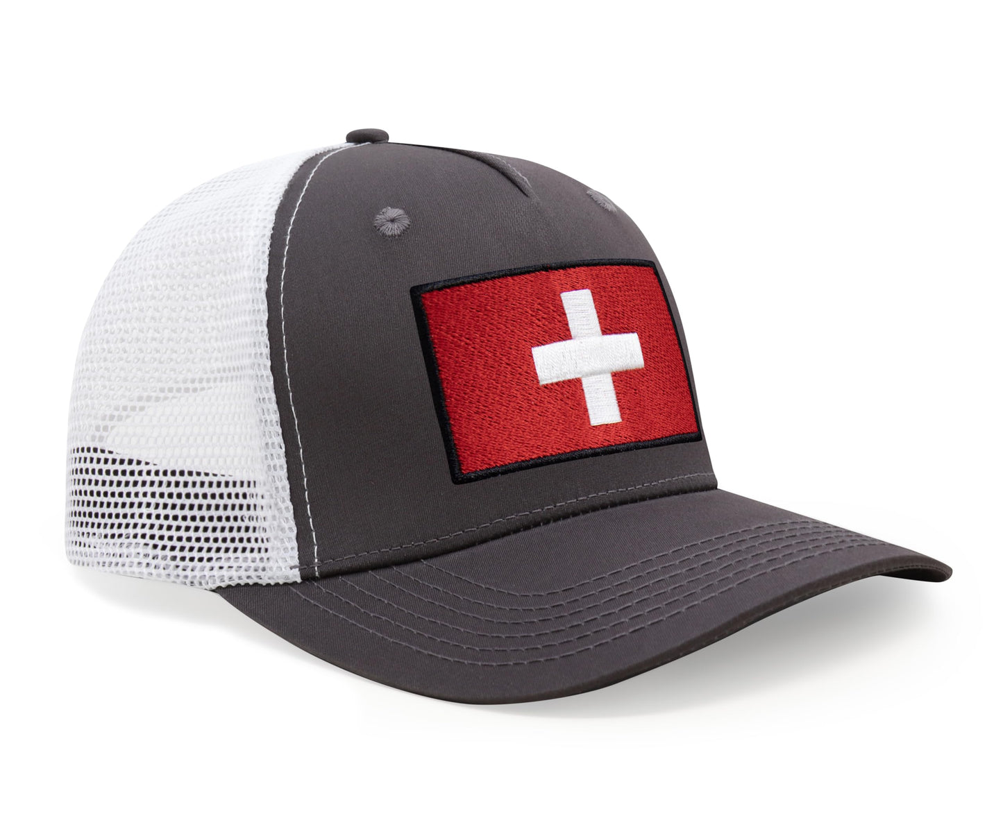 International Tie Swiss Flag Hat for Men and Women - Switzerland Snapback Trucker Baseball Cap (Grey White)