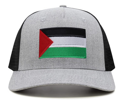 International Tie Palestine Hat for Men and Women - Snapback Trucker Baseball Cap (Grey/Black)