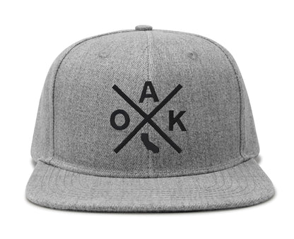 International Tie Hat for Men and Women, Adjustable Snapback Trucker Baseball Cap, Embroidered Cross Logo (OAK - Oakland, Grey Flatbill)