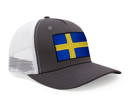 International Tie Swedish Flag Hat for Men and Women - Sweden Snapback Trucker Baseball Cap (Grey White)
