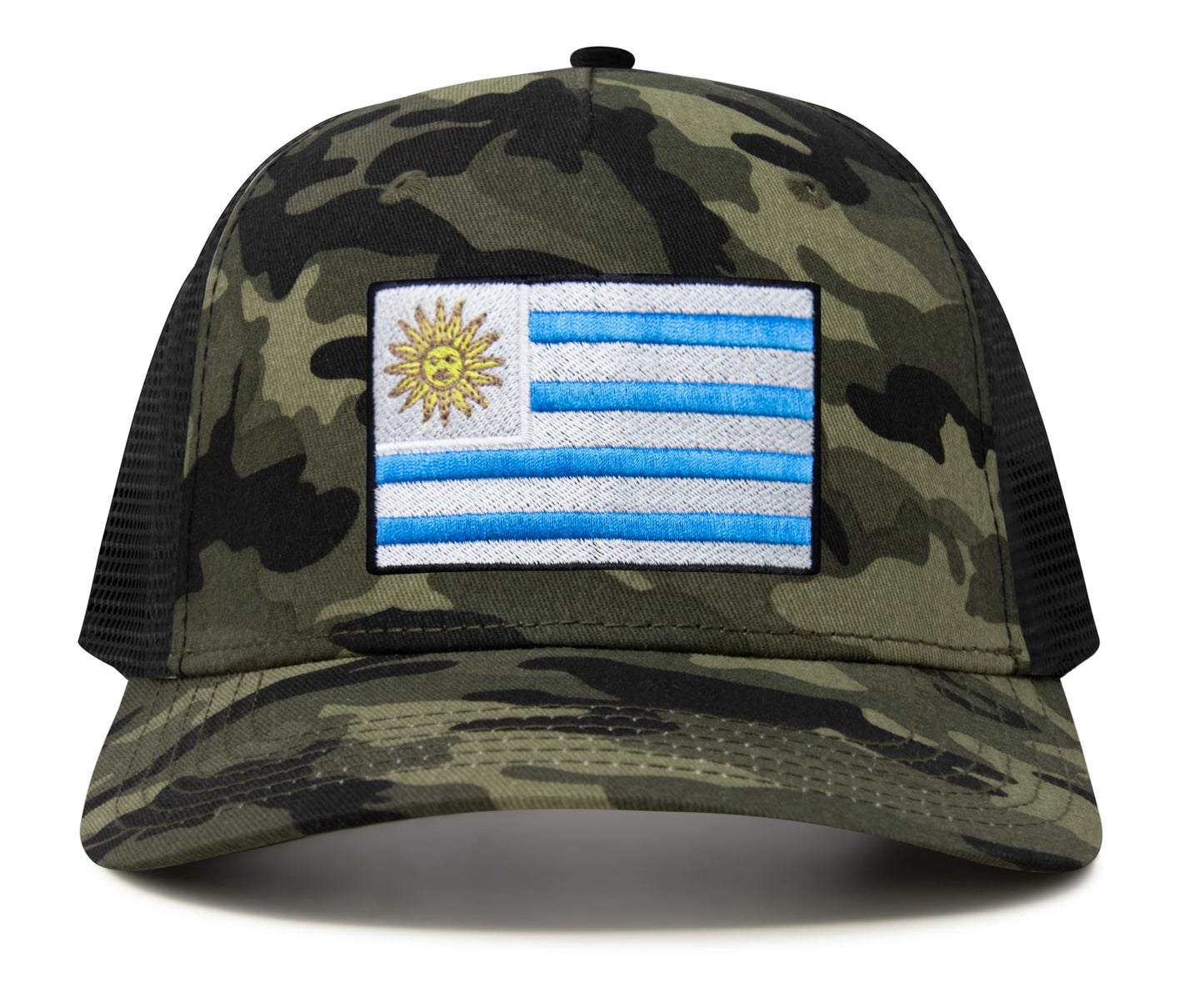 International Tie Country Hat for Men and Women, Adjustable Snapback Trucker Baseball Cap with Embroidered Patch (Uruguay, Camouflage)