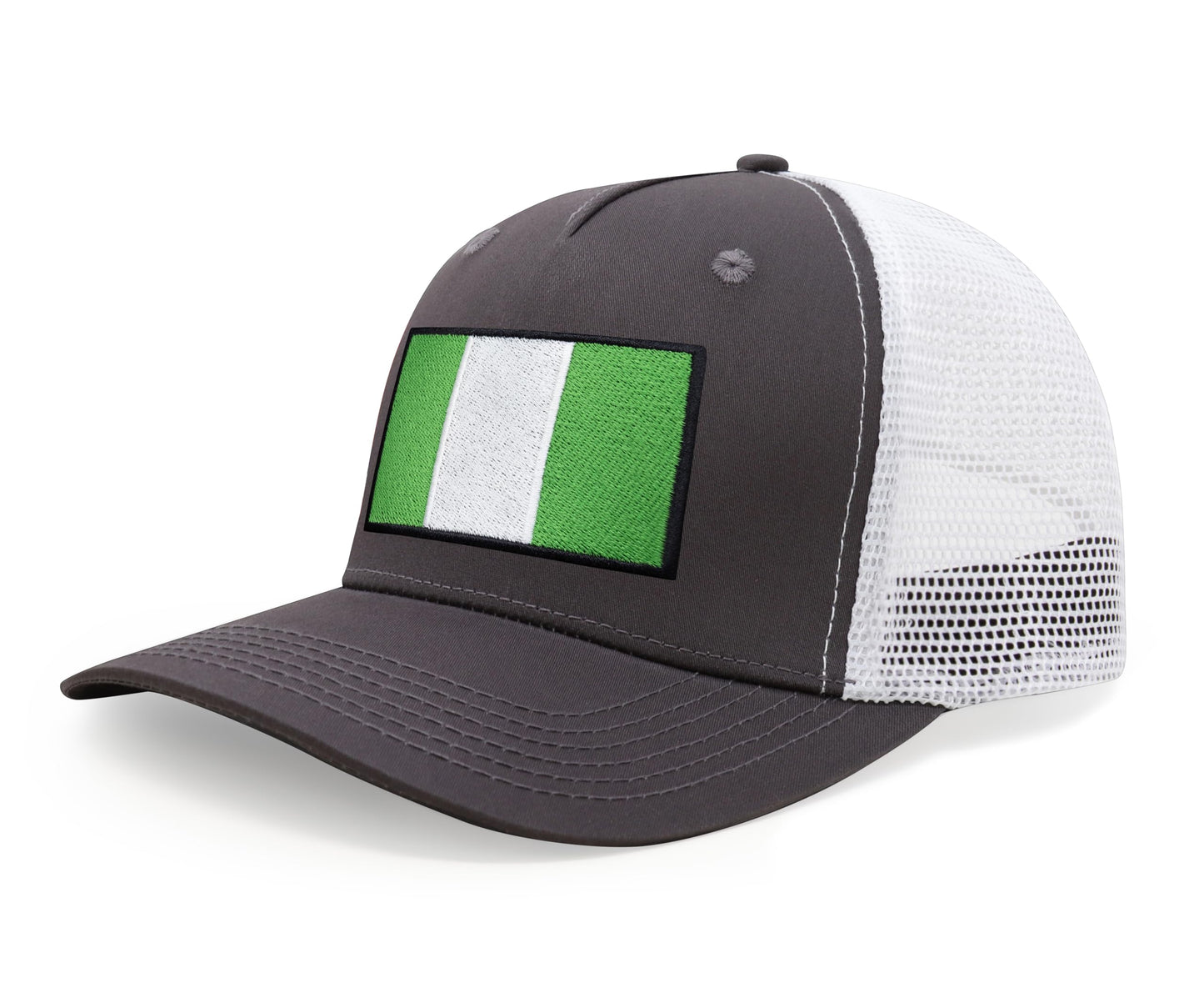 International Tie Country Hat for Men and Women, Adjustable Snapback Trucker Baseball Cap with Embroidered Patch (Nigeria, Grey White) - International Tie