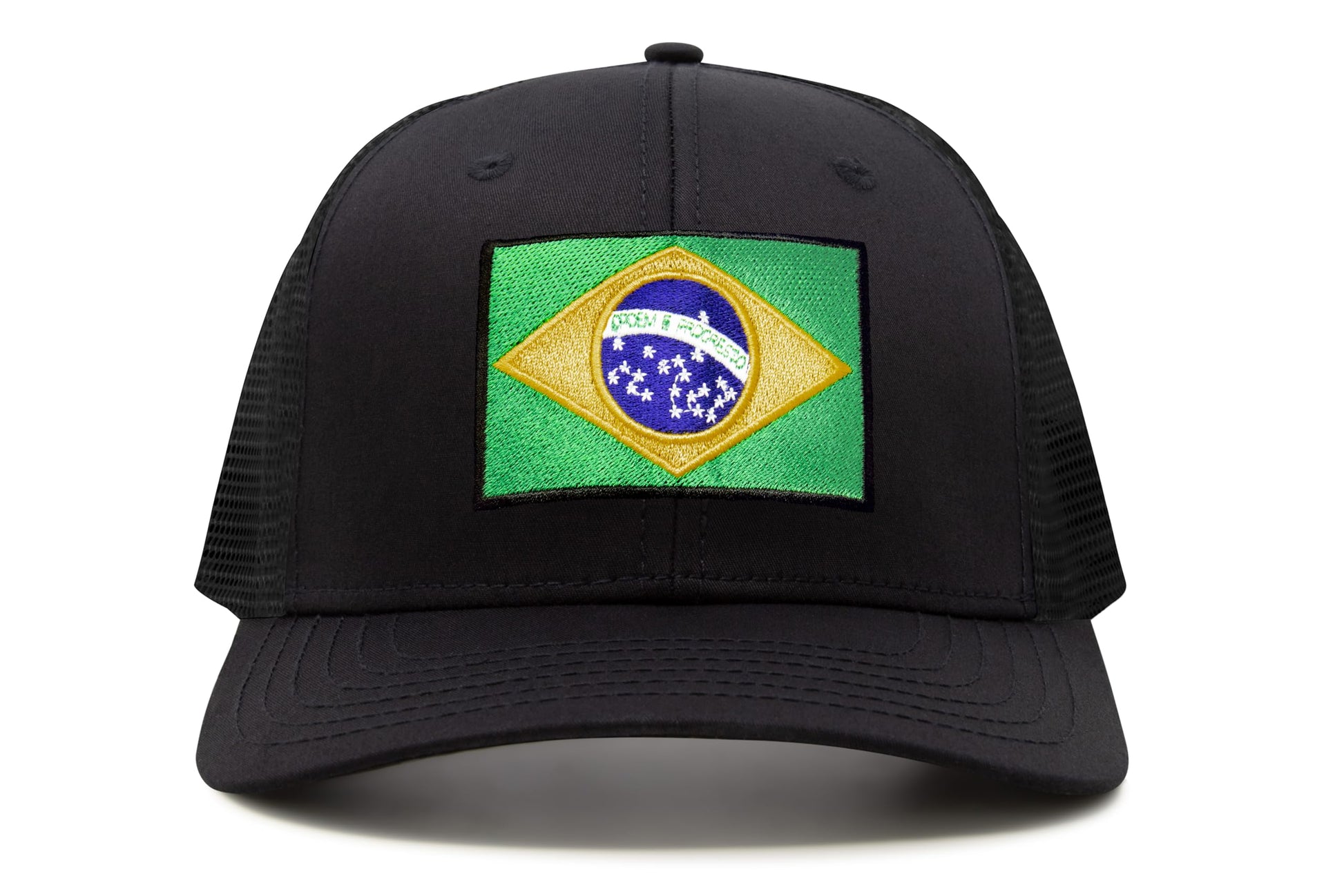 International Tie Country Hat for Men and Women, Adjustable Snapback Trucker Baseball Cap with Embroidered Patch (Brazil, All Black) - International Tie