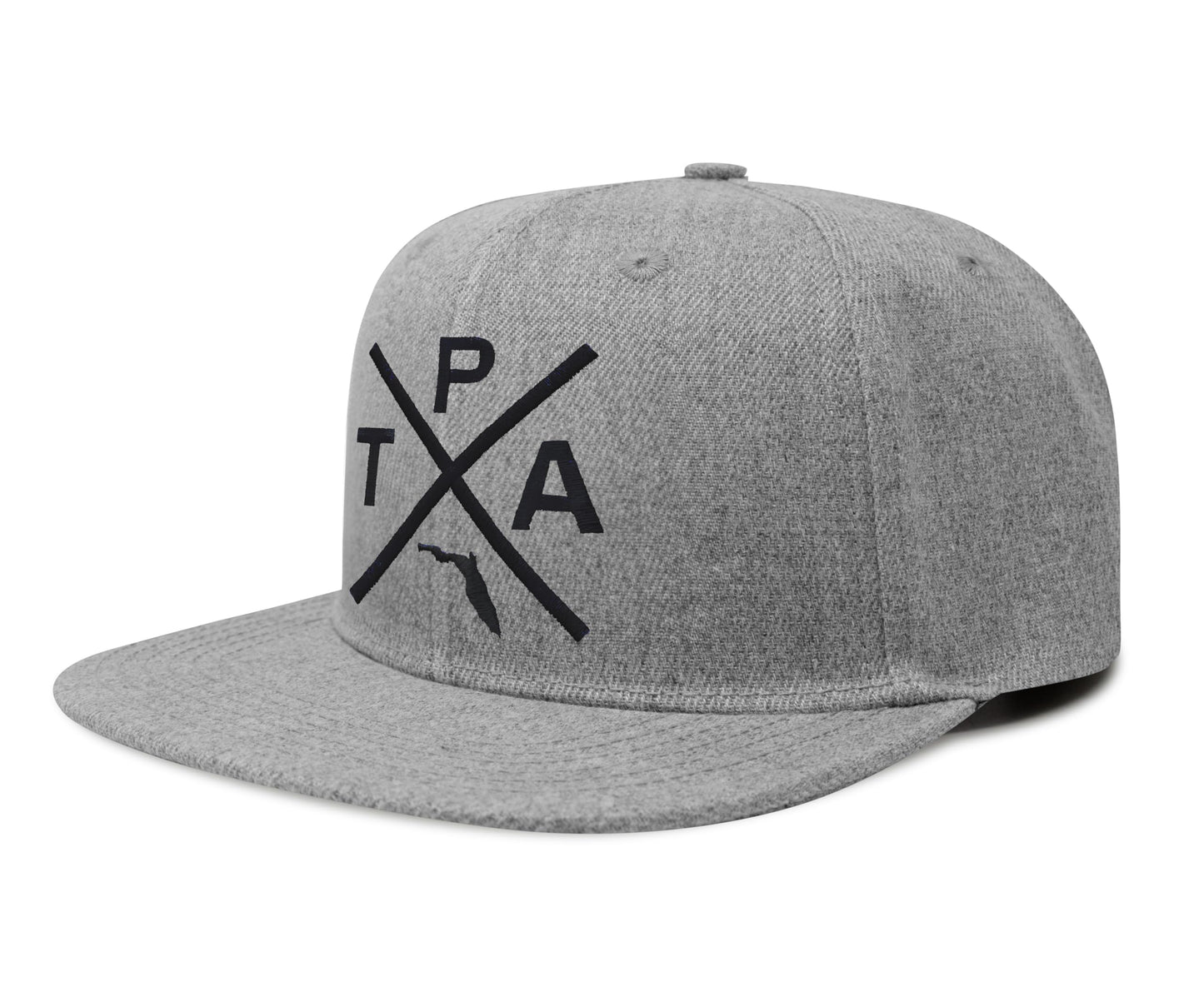 International Tie Hat for Men and Women, Snapback Trucker Baseball Cap, Embroidered Cross Logo (Tampa - TPA, Grey Flatbill)