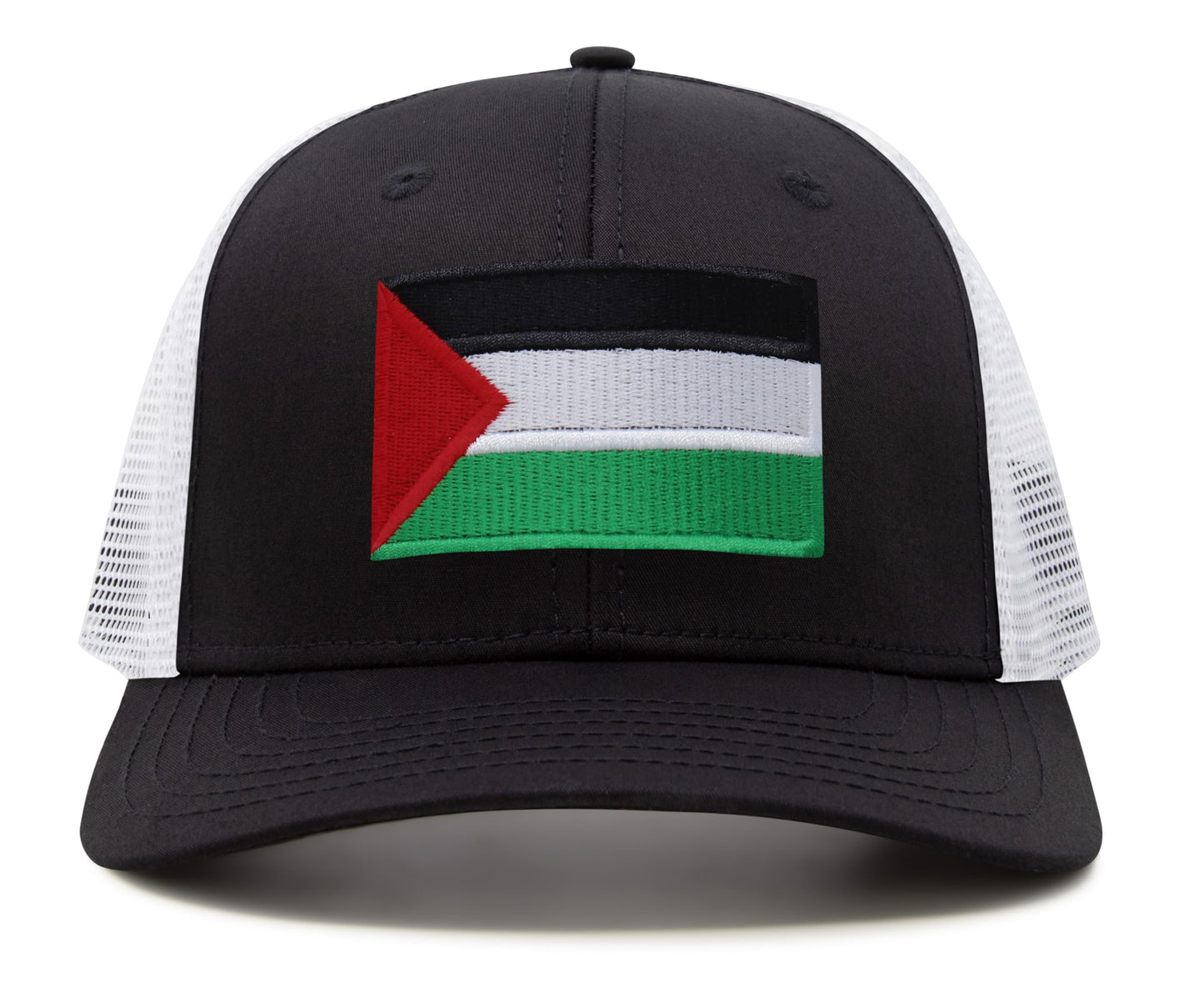 International Tie Palestine Hat for Men and Women - Snapback Trucker Baseball Cap (Black/White)