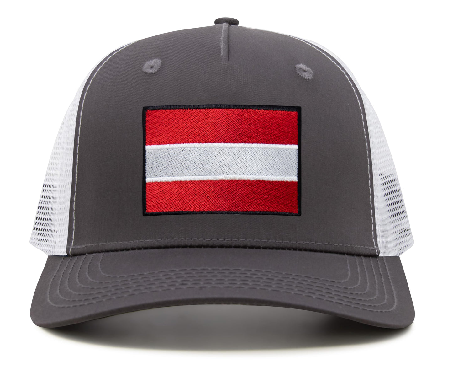 International Tie Country Hat for Men and Women, Adjustable Snapback Trucker Baseball Cap with Embroidered Patch (Austria, Grey White)