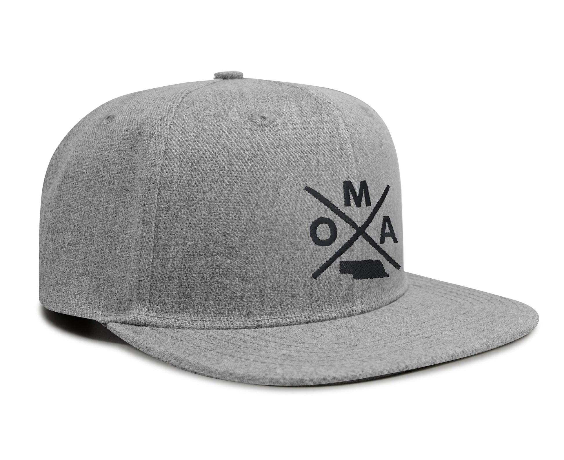 International Tie Hat for Men and Women, Snapback Trucker Baseball Cap, Embroidered Cross Logo (OMA - Omaha, Grey Flatbill) - International Tie
