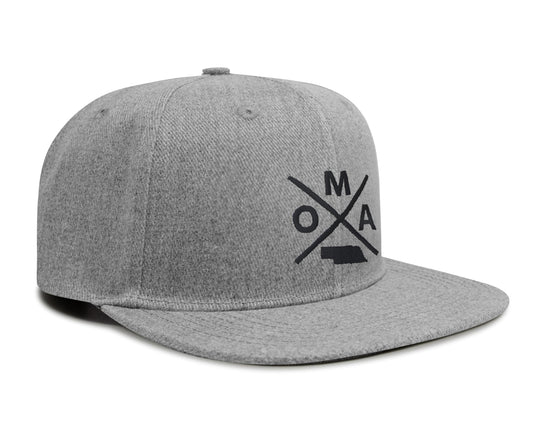 International Tie Hat for Men and Women, Snapback Trucker Baseball Cap, Embroidered Cross Logo (OMA - Omaha, Grey Flatbill) - International Tie