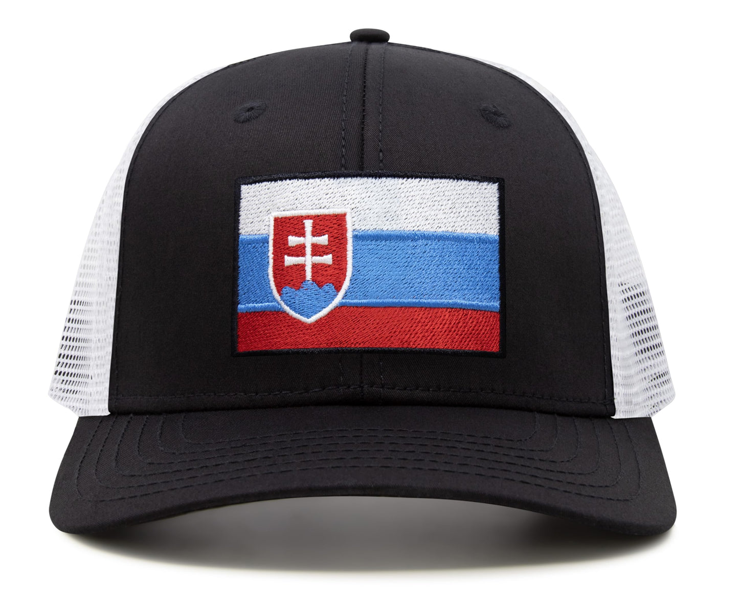 International Tie Country Hat for Men and Women, Adjustable Snapback Trucker Baseball Cap with Embroidered Patch (Slovakia, Black White) - International Tie