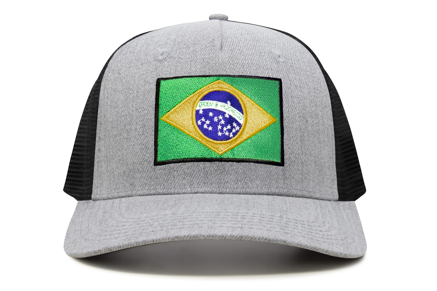 International Tie Country Hat for Men and Women, Adjustable Snapback Trucker Baseball Cap with Embroidered Patch (Brazil, Grey Black) - International Tie