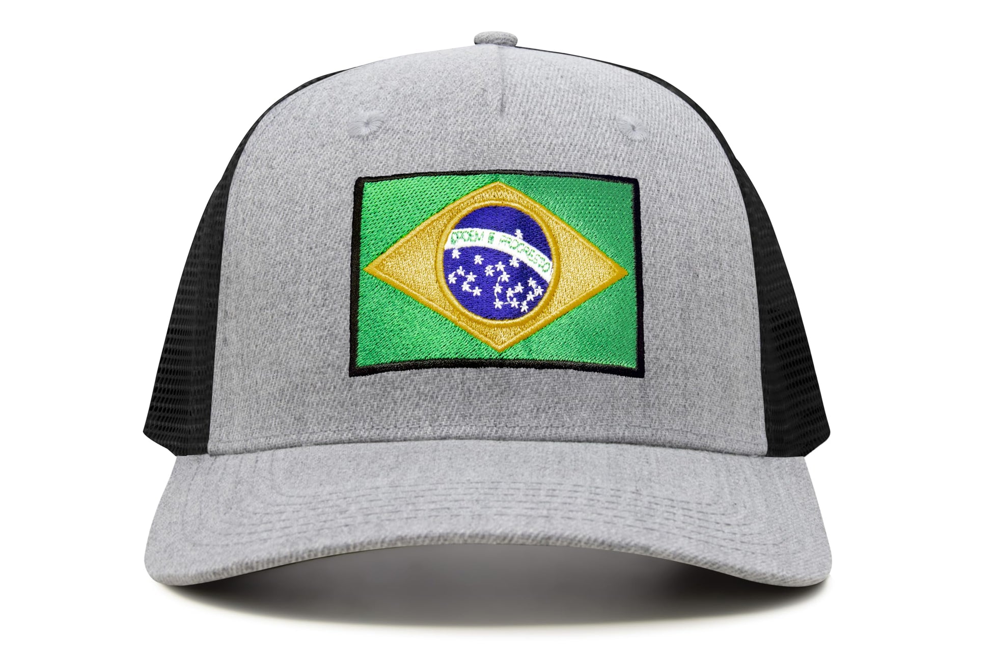 International Tie Country Hat for Men and Women, Adjustable Snapback Trucker Baseball Cap with Embroidered Patch (Brazil, Grey Black) - International Tie