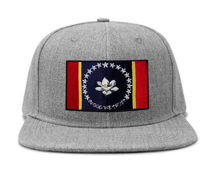 Mississippi Flag Hat for Men and Women – Snapback Trucker Baseball Cap by International Tie (Grey Flatbill)