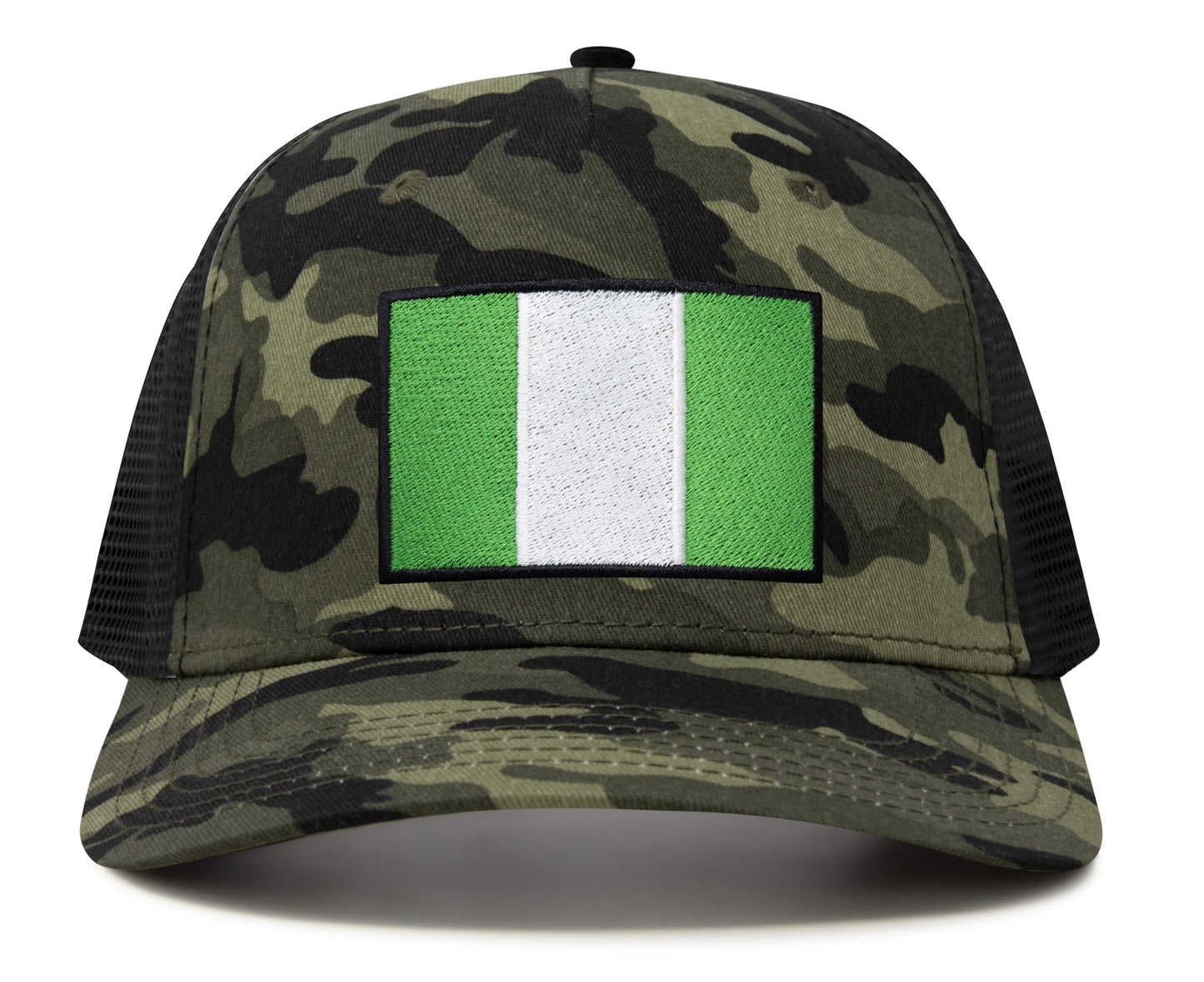 International Tie Country Hat for Men and Women, Adjustable Snapback Trucker Baseball Cap with Embroidered Patch (Nigeria, Camouflage) - International Tie