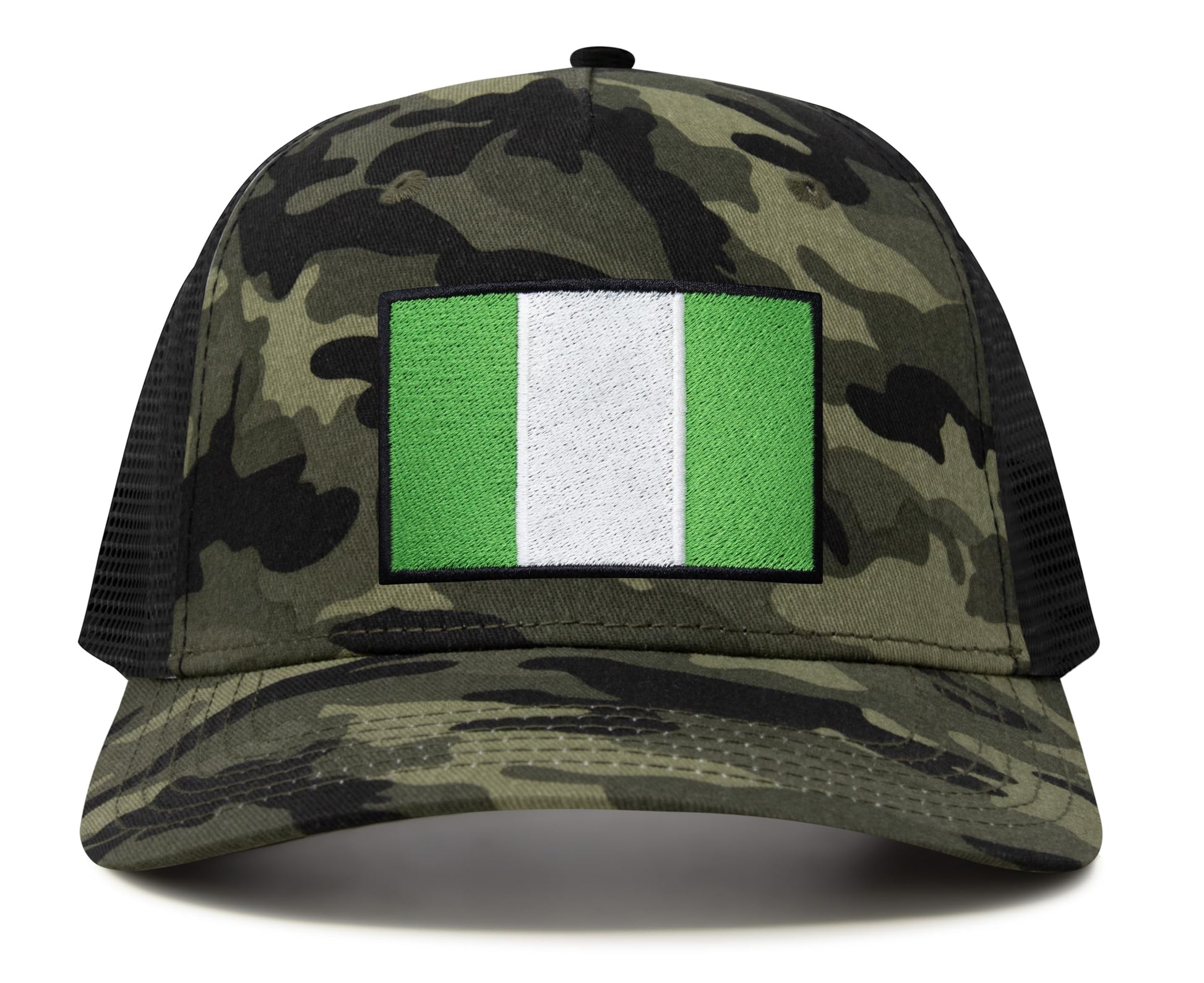 International Tie Country Hat for Men and Women, Adjustable Snapback Trucker Baseball Cap with Embroidered Patch (Nigeria, Camouflage) - International Tie