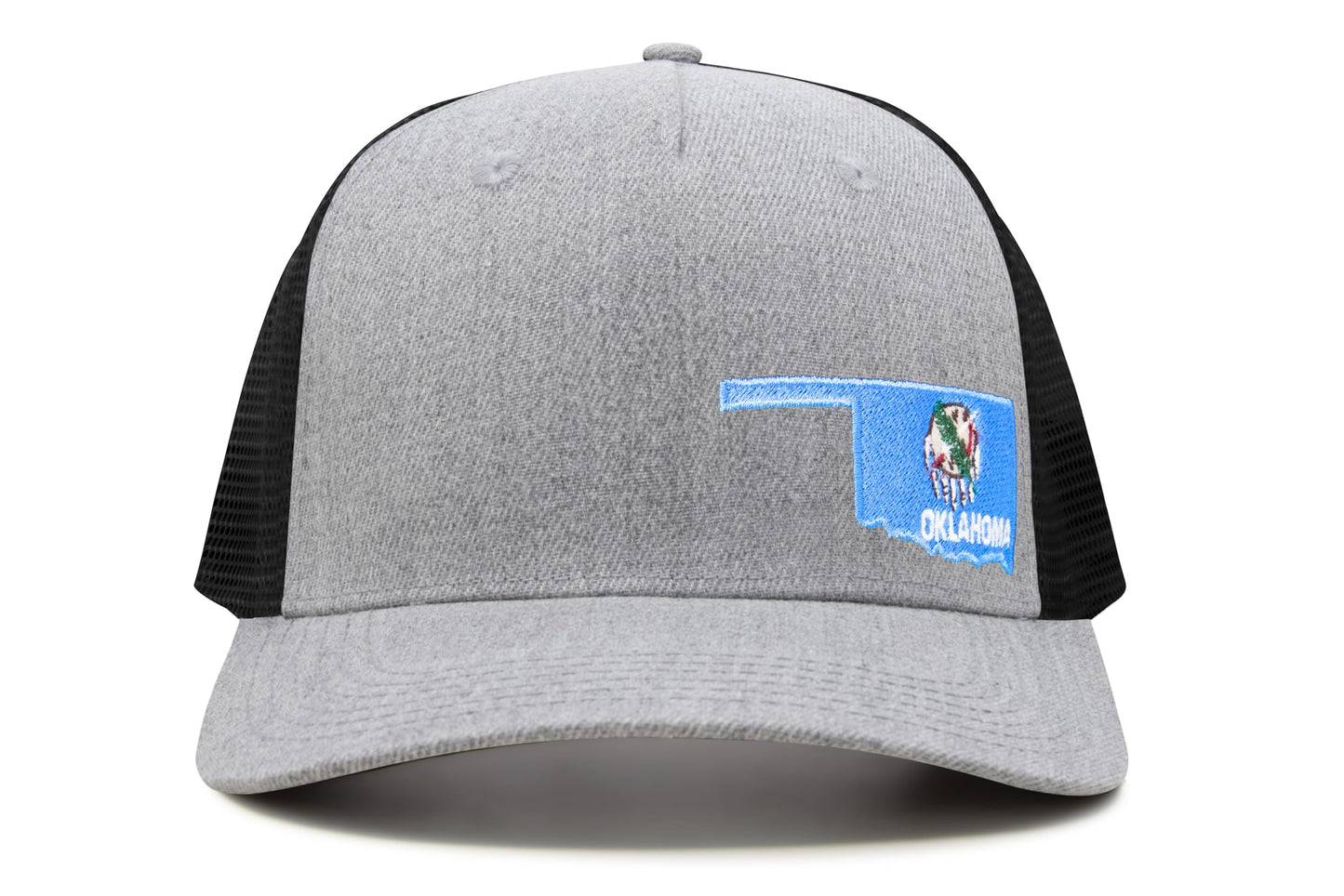 International Tie Stateline Flag Hat for Men and Women - Snapback Trucker Baseball Cap (Oklahoma, Grey Black)