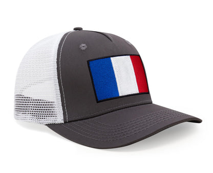 International Tie French Flag Hat for Men and Women - France Snapback Trucker Baseball Cap (Grey White)