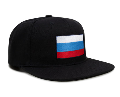International Tie Russian Flag Hat for Men and Women - Adjustable Snapback Trucker Baseball Cap (Black Flatbill)