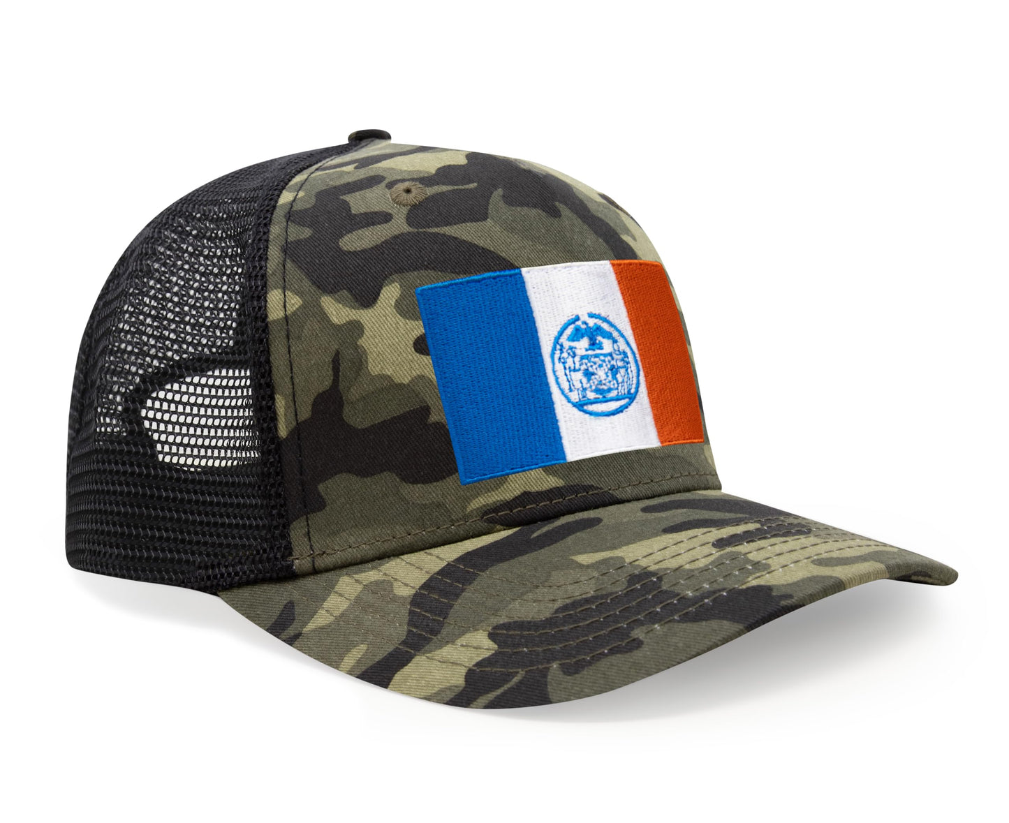International Tie New York City Flag Hat for Men and Women - Adjustable Snapback Trucker Baseball Cap (Camouflage)