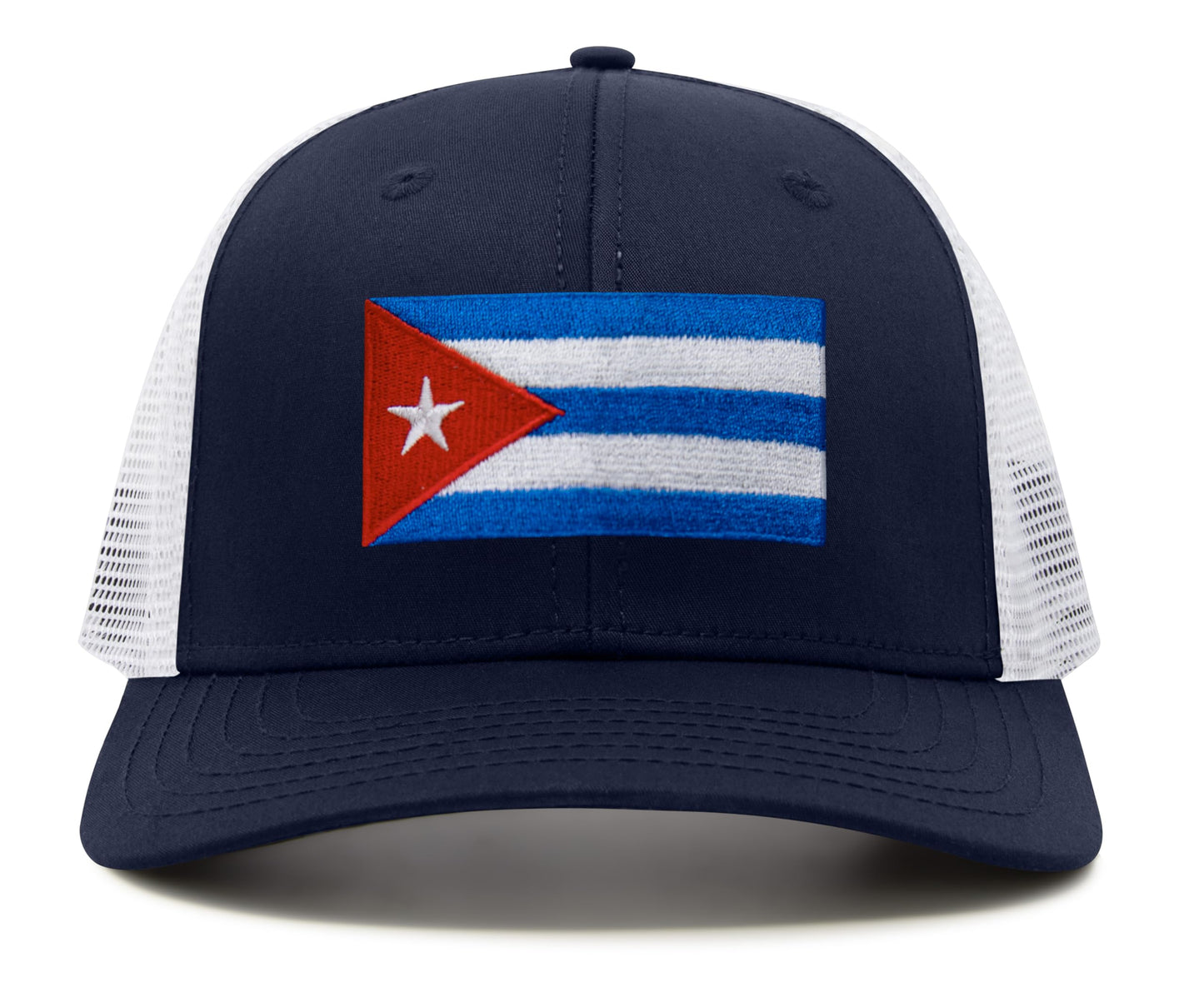 International Tie Country Hat for Men and Women, Adjustable Snapback Trucker Baseball Cap with Embroidered Patch (Cuba, Navy White) - International Tie