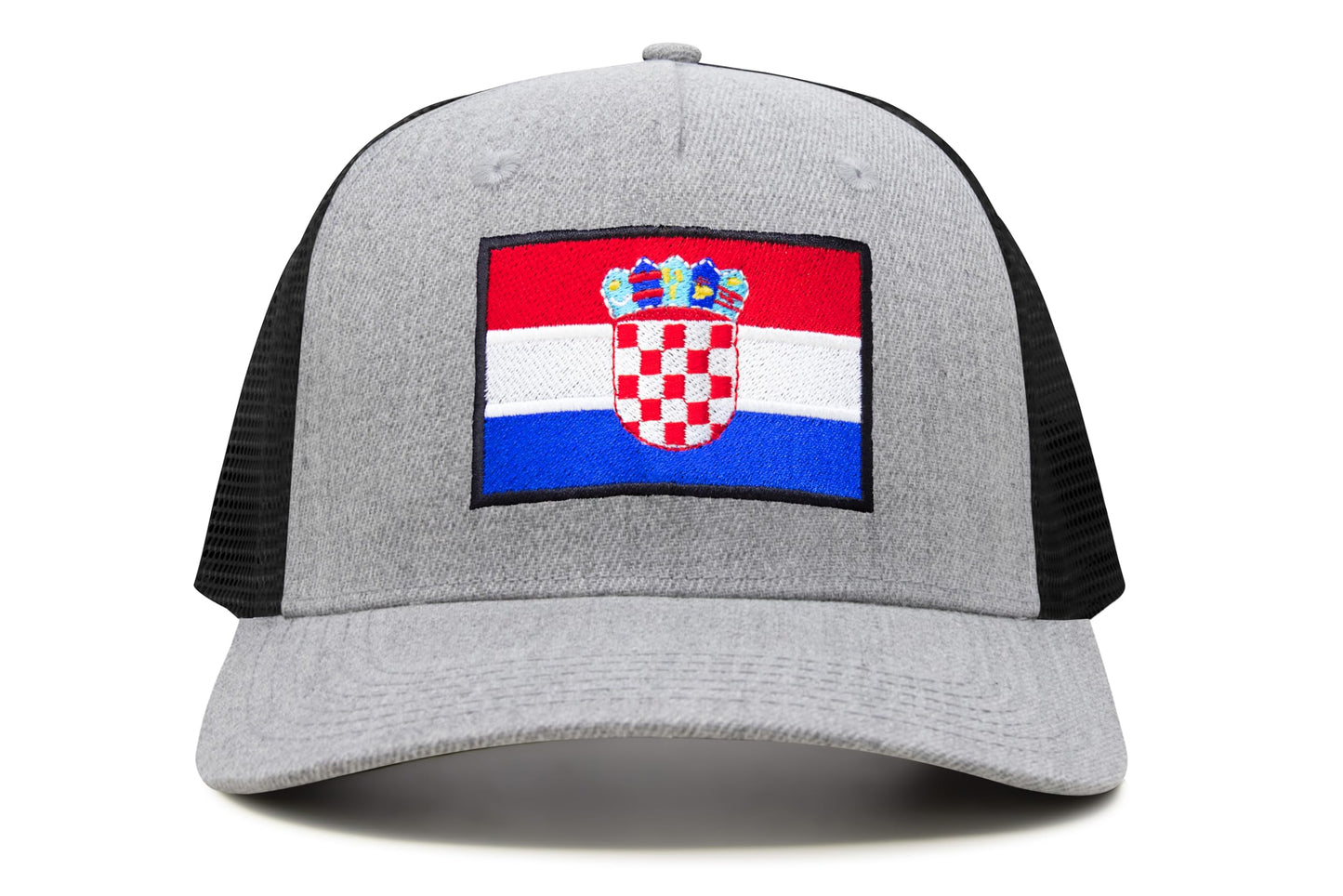 International Tie Country Hat for Men and Women, Adjustable Snapback Trucker Baseball Cap with Embroidered Patch (Croatia, Grey Black)