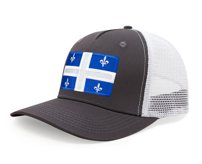 International Tie State Hat for Men and Women, Adjustable Snapback Trucker Baseball Cap with Embroidered Patch (Quebec, Grey White)