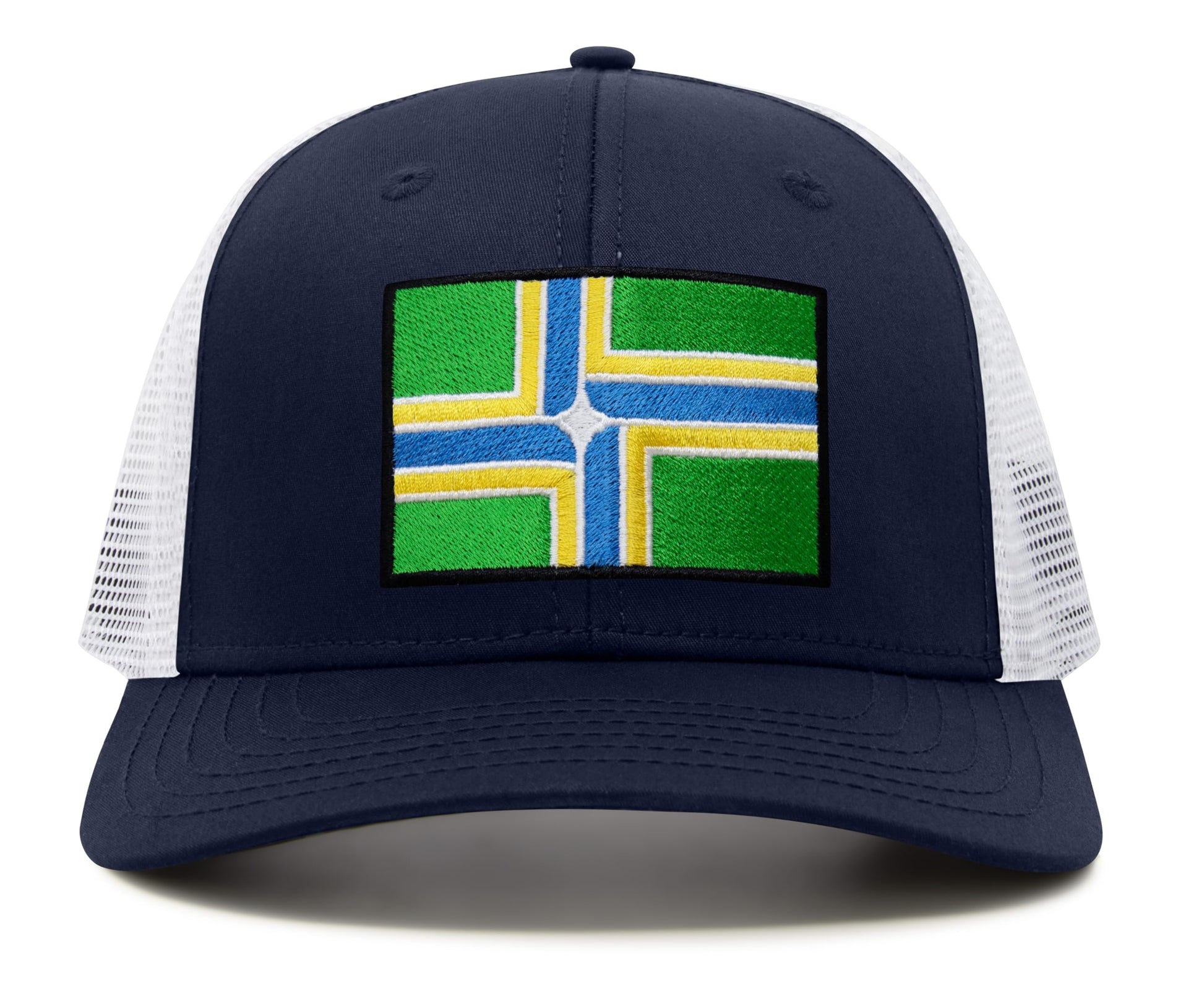 International Tie City Hat for Men and Women, Adjustable Snapback Trucker Baseball Cap with Embroidered Patch (Portland, Navy White) - International Tie