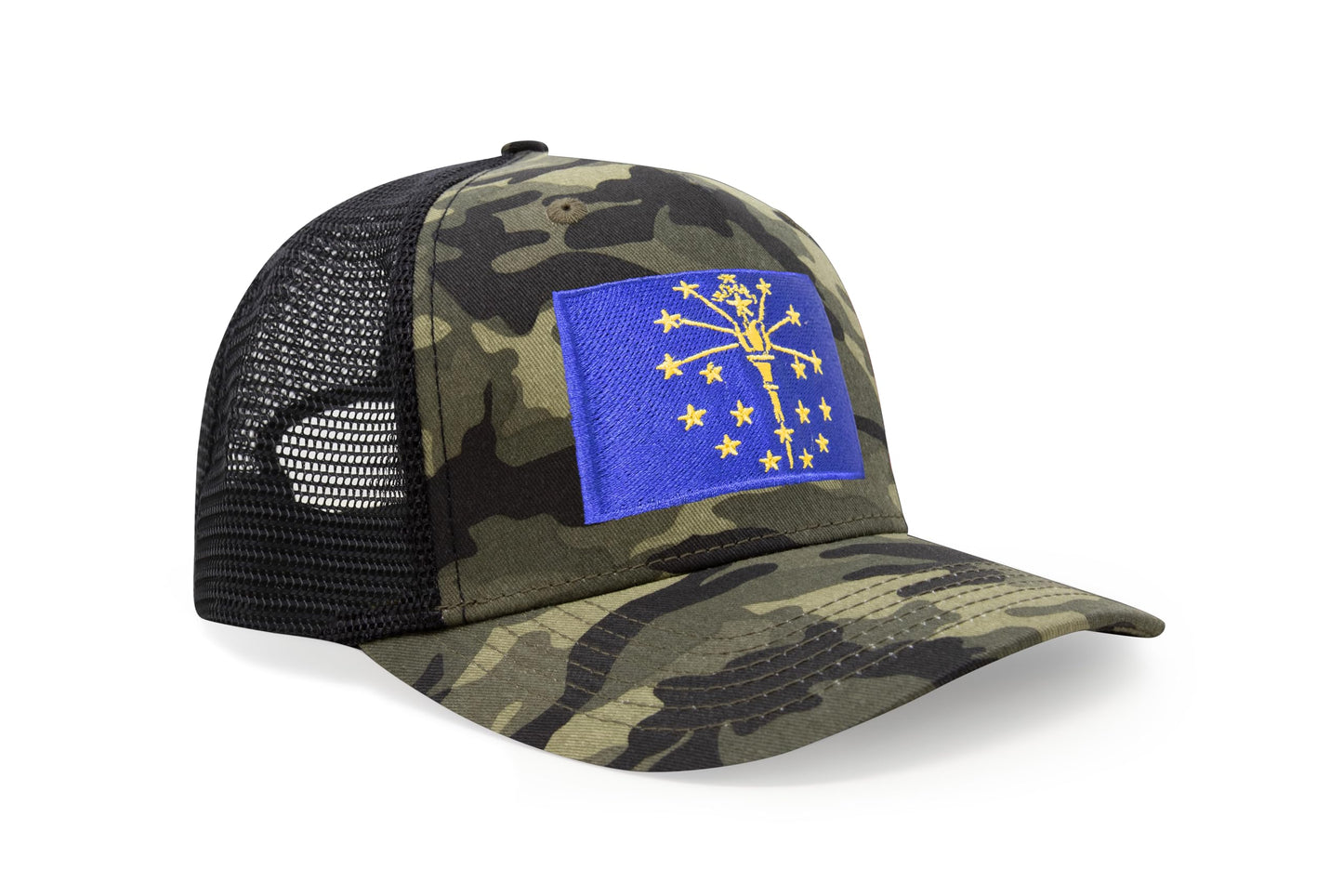 International Tie State Hat for Men and Women, Adjustable Snapback Trucker Baseball Cap with Embroidered Patch (Indiana, Camouflage) - International Tie