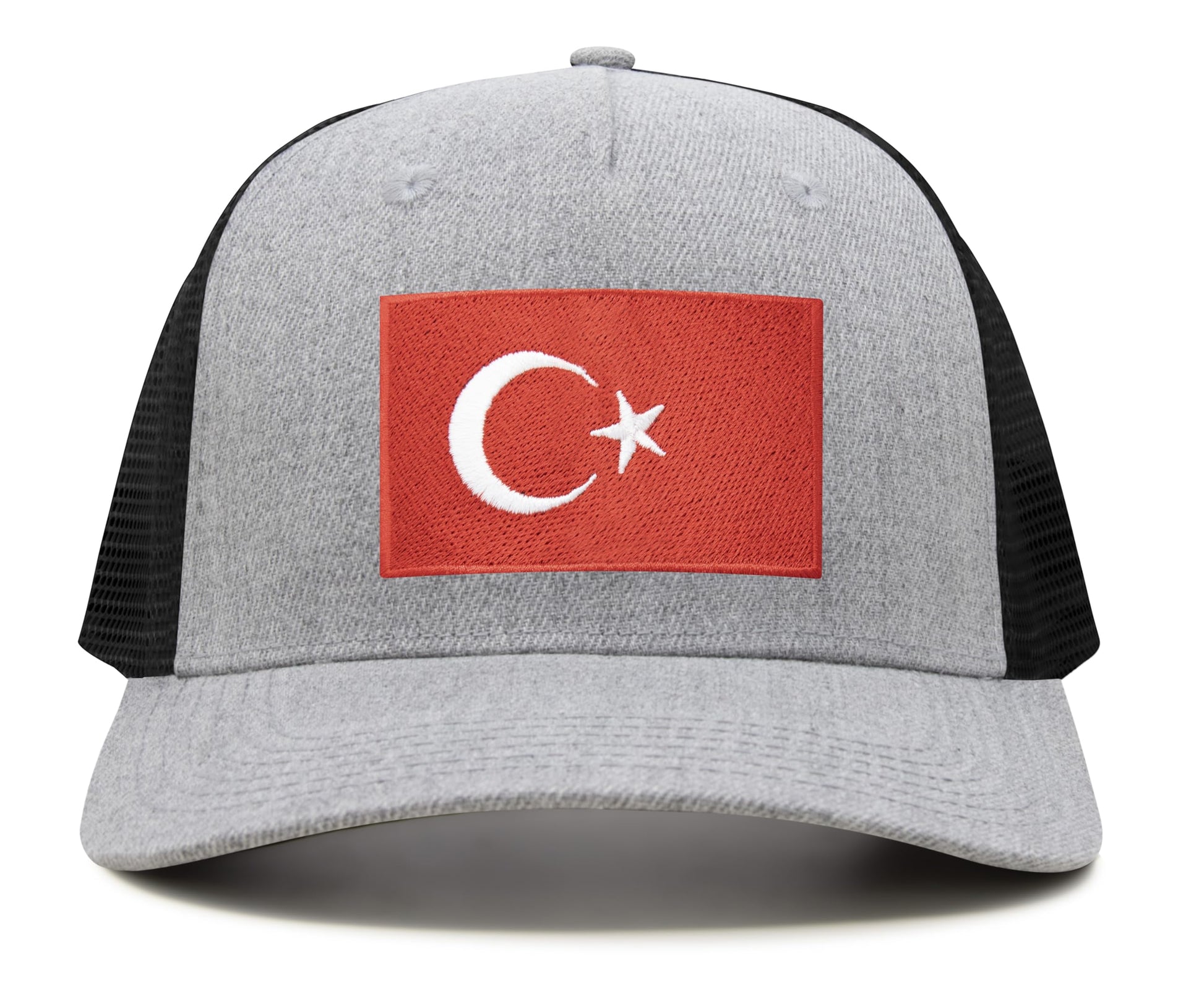 International Tie Country Hat for Men and Women, Adjustable Snapback Trucker Baseball Cap with Embroidered Patch (Turkey, Grey Black) - International Tie