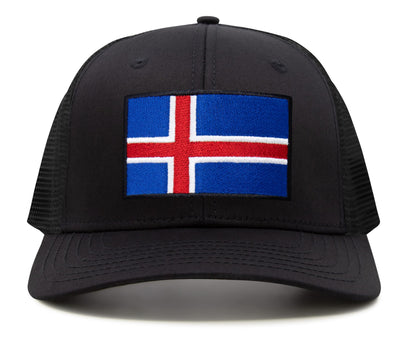International Tie Iceland Flag Hat for Men and Women - Adjustable Snapback Trucker Baseball Cap (All Black)