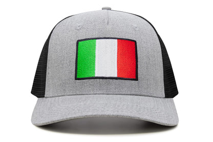 International Tie Country Hat for Men and Women, Adjustable Snapback Trucker Baseball Cap with Embroidered Patch (Italy, Grey Black)