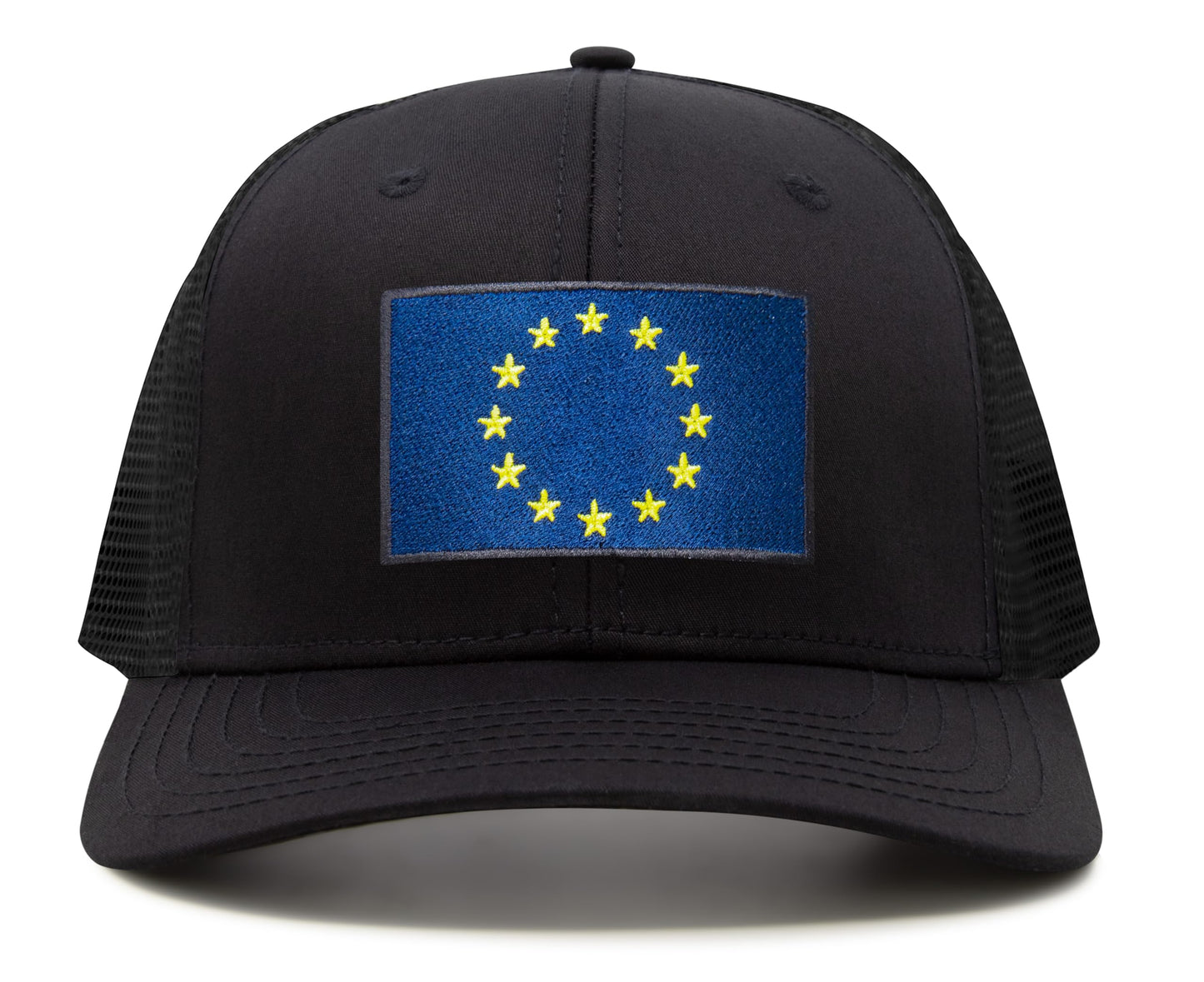 European Flag Hat for Men and Women - EU Trucker Snapback Baseball Cap by International Tie (All Black)