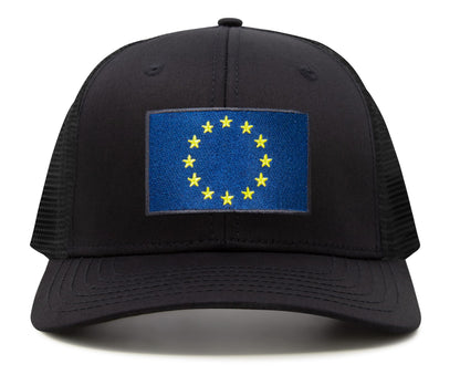 European Flag Hat for Men and Women - EU Trucker Snapback Baseball Cap by International Tie (All Black)
