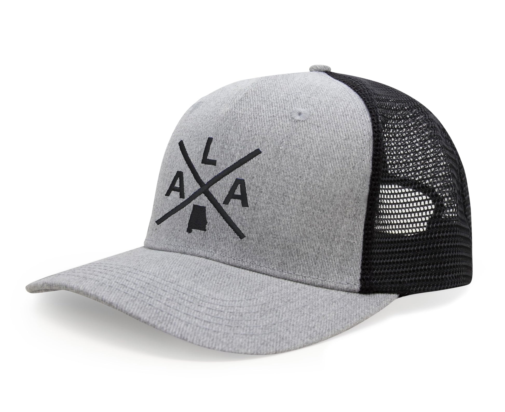 International Tie State City Hat for Men and Women, Snapback Trucker Baseball Cap with Embroidered Cross Logo (Alabama - ALA, Grey Black) - International Tie