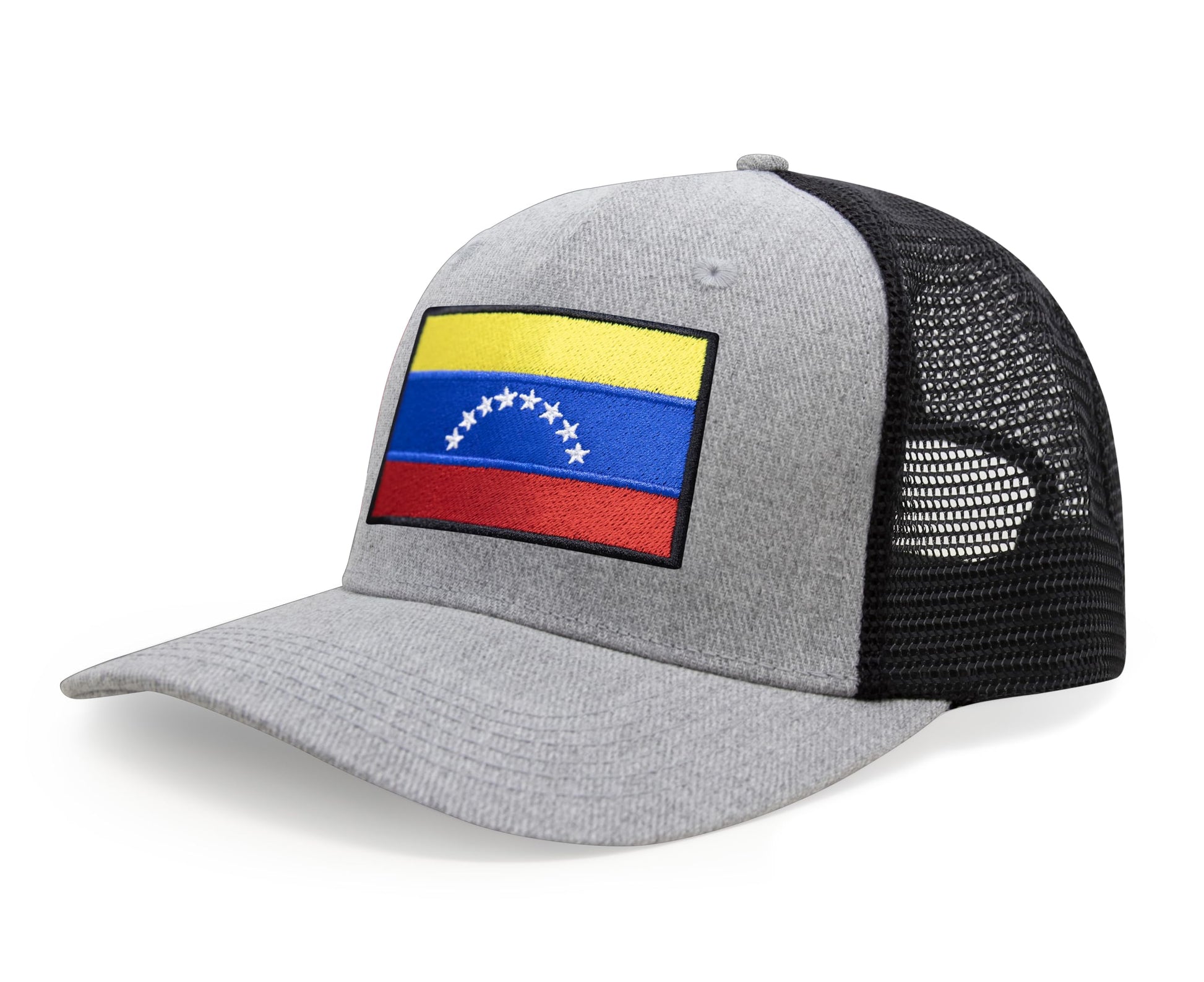International Tie Country Hat for Men and Women, Adjustable Snapback Trucker Baseball Cap with Embroidered Patch (Venezuela, Grey Black) - International Tie
