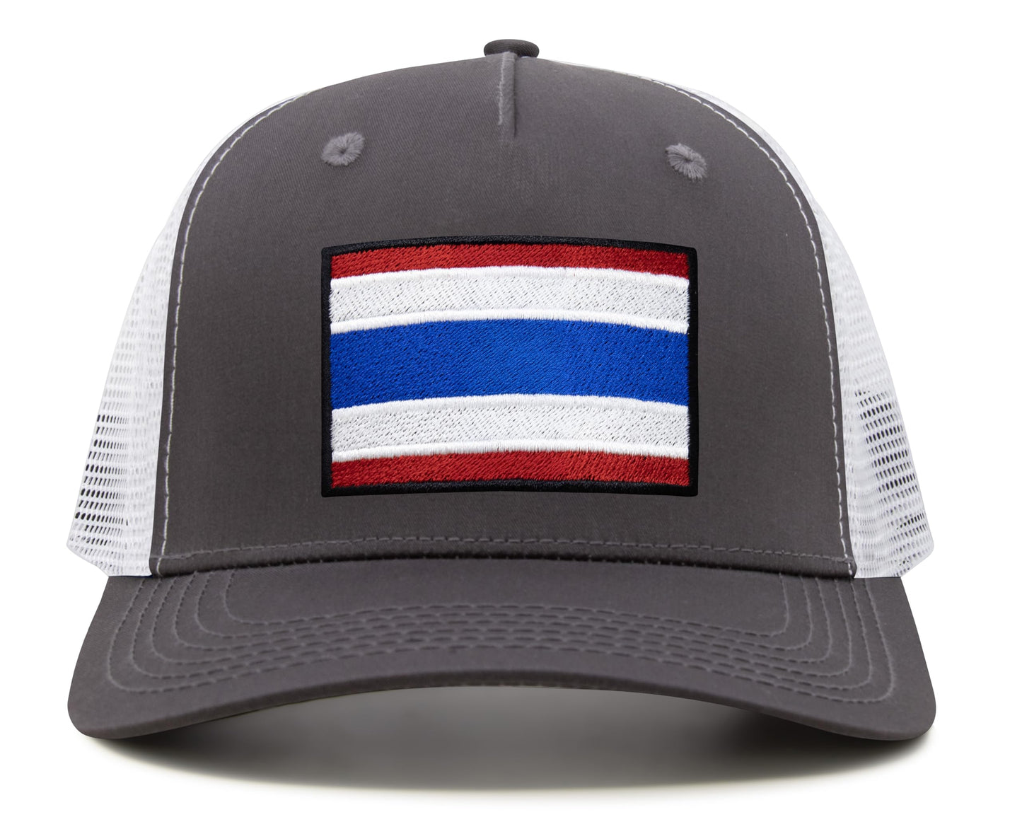 International Tie Country Hat for Men and Women, Adjustable Snapback Trucker Baseball Cap with Embroidered Patch (Thailand, Grey White) - International Tie