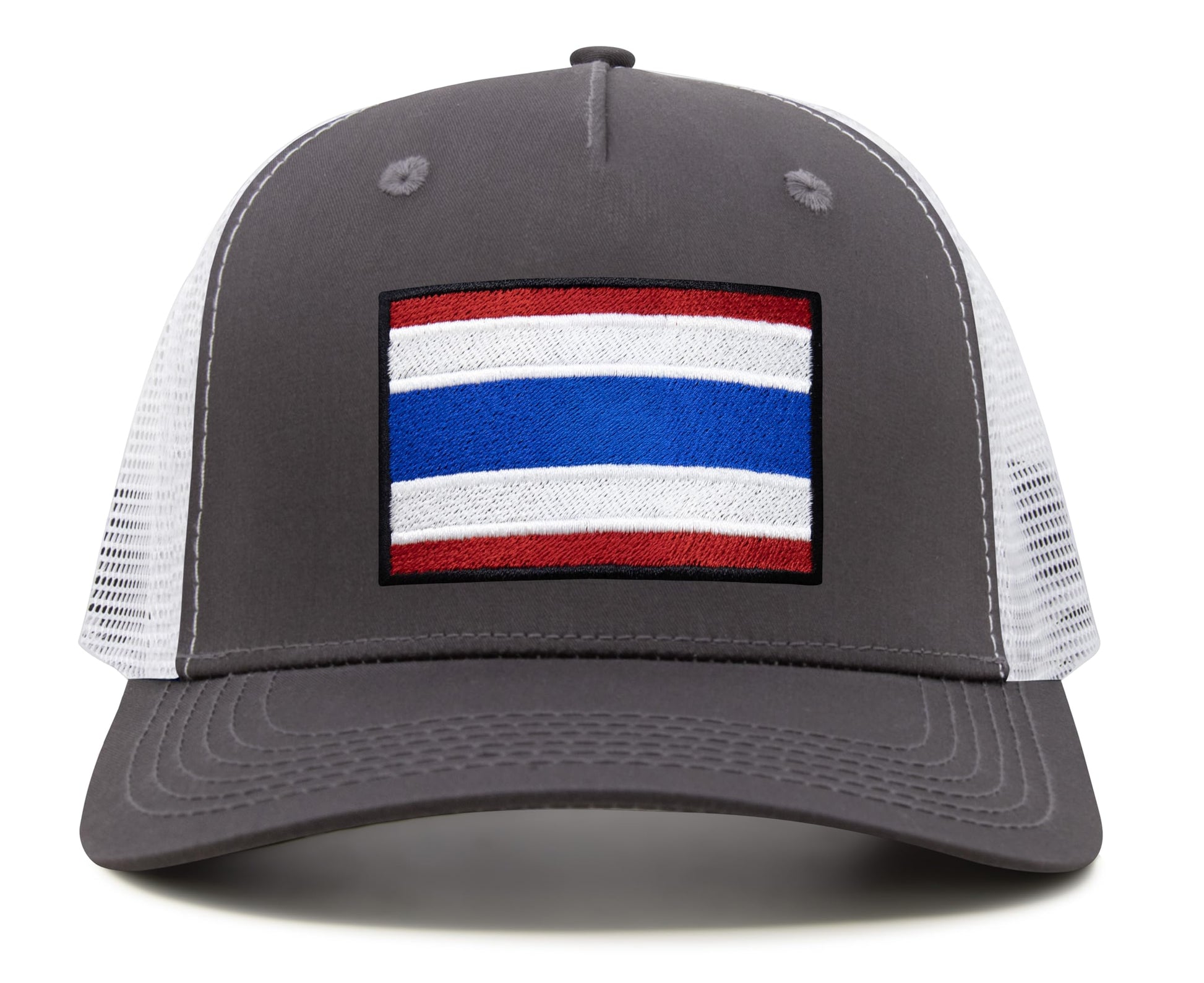 International Tie Country Hat for Men and Women, Adjustable Snapback Trucker Baseball Cap with Embroidered Patch (Thailand, Grey White) - International Tie