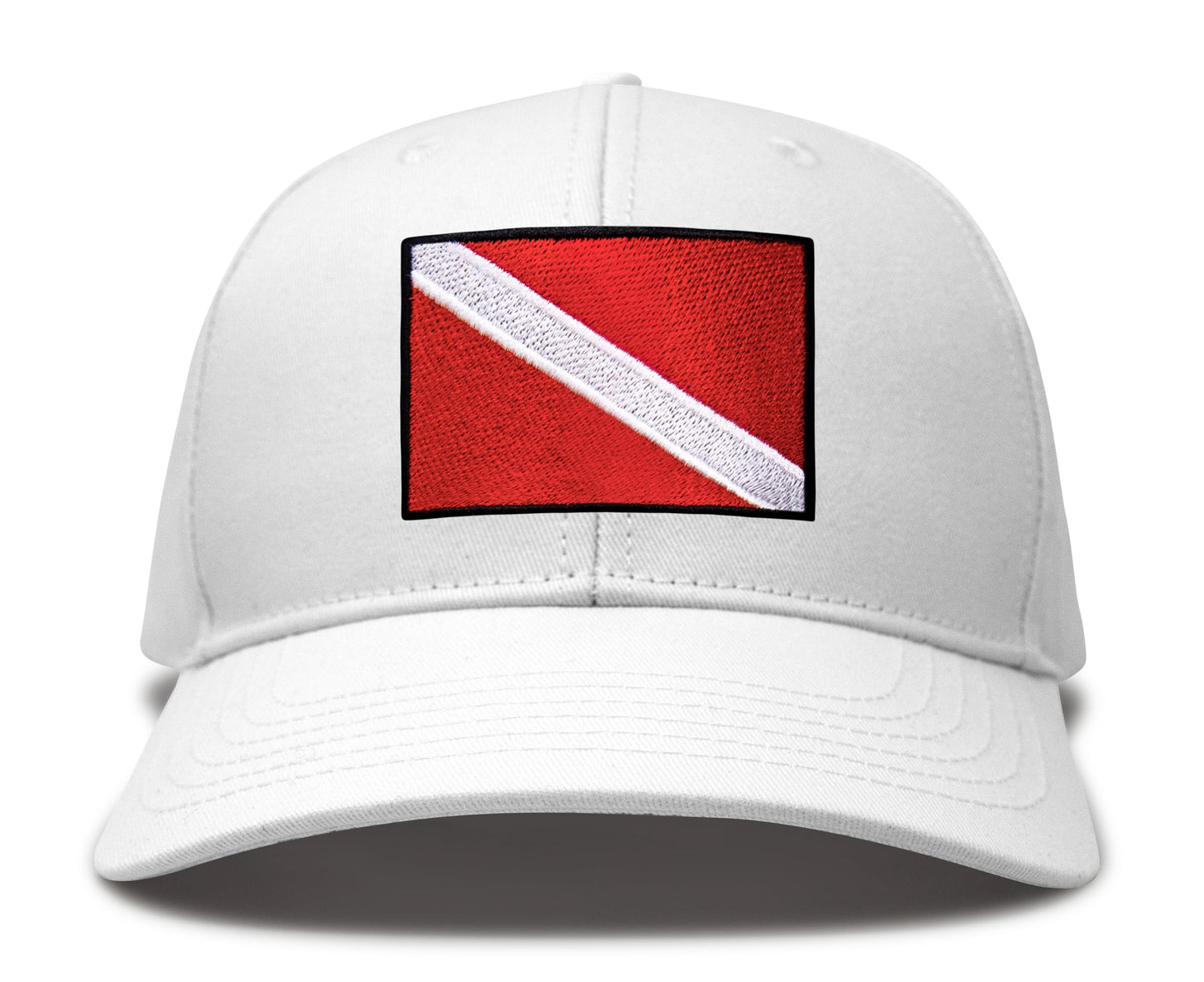 International Tie Scuba Diver Hat for Men and Women, Adjustable Snapback Trucker Baseball Cap with Embroidered Scuba Flag (All White)