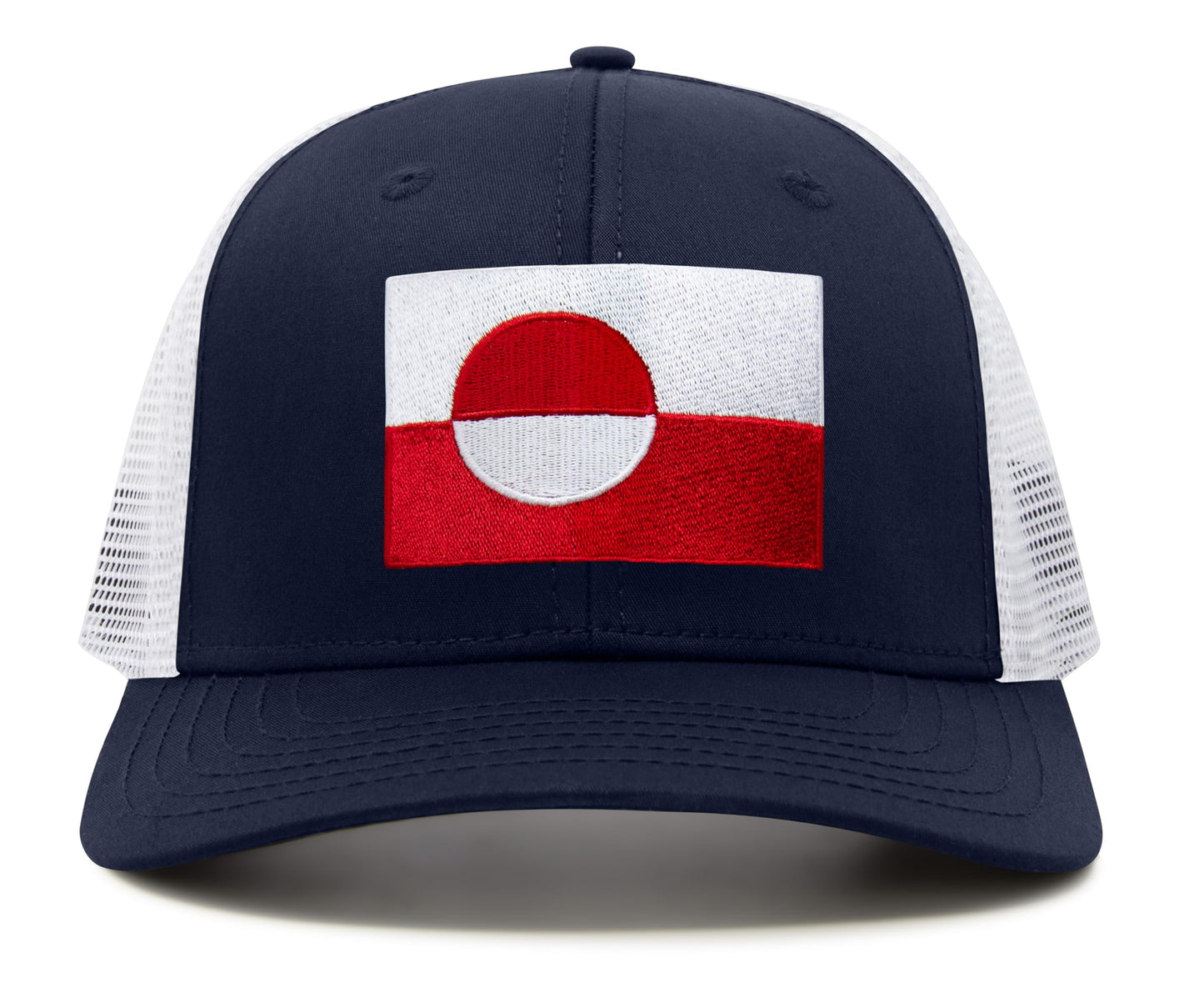 International Tie Country Hat for Men and Women, Adjustable Snapback Trucker Baseball Cap with Embroidered Patch (Greenland, Navy White) - International Tie