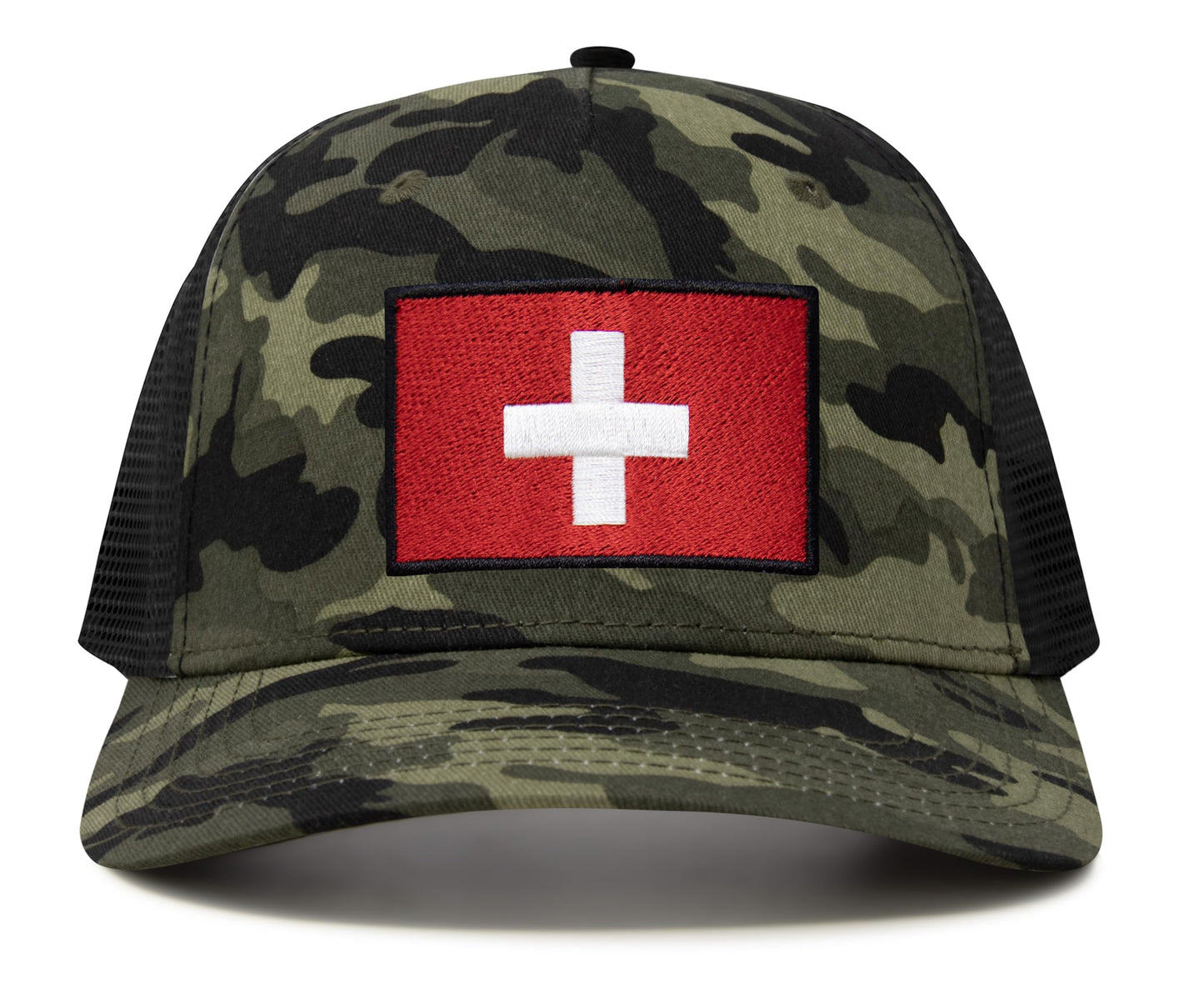 International Tie Swiss Flag Hat for Men and Women - Switzerland Snapback Trucker Baseball Cap (Camouflage)