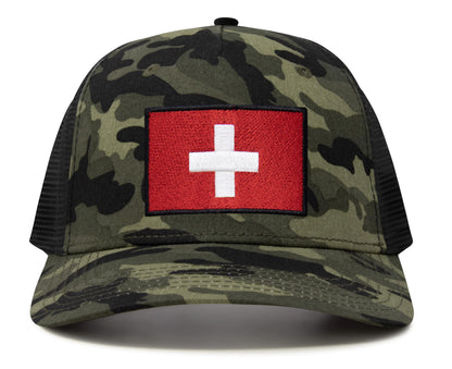International Tie Swiss Flag Hat for Men and Women - Switzerland Snapback Trucker Baseball Cap (Camouflage)