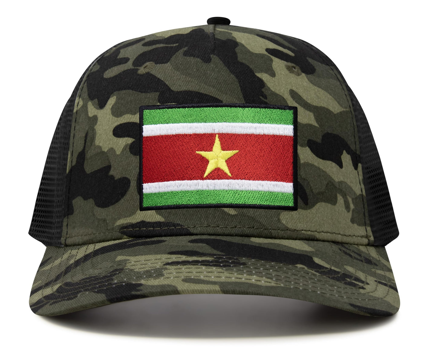 International Tie Country Hat for Men and Women, Adjustable Snapback Trucker Baseball Cap with Embroidered Patch (Suriname, Camouflage) - International Tie