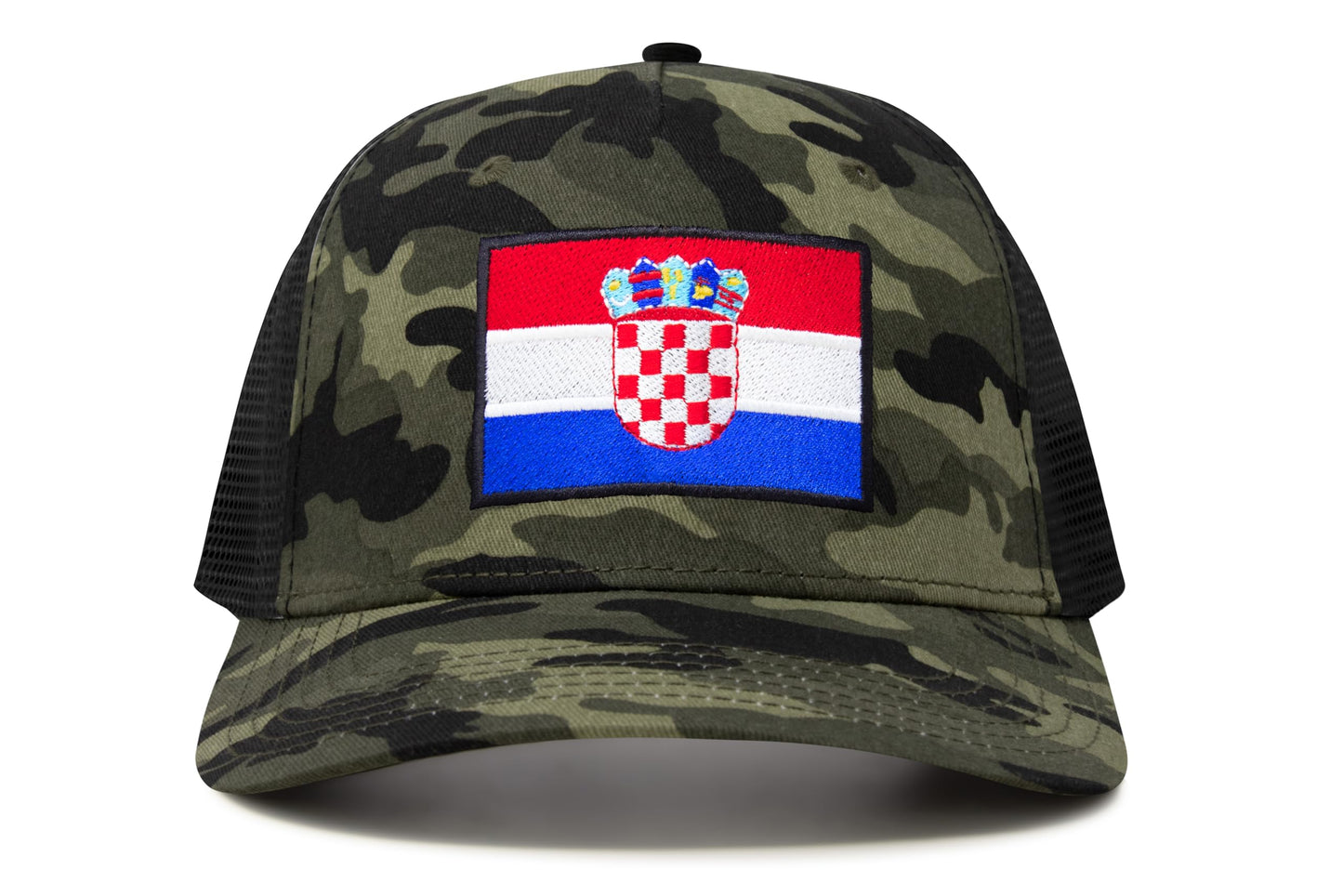 International Tie Country Hat for Men and Women, Adjustable Snapback Trucker Baseball Cap with Embroidered Patch (Croatia, Camouflage)