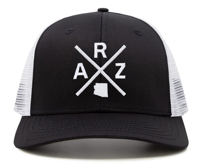 International Tie ARZ (Arizona) - Hat for Men and Women - Snapback Trucker Baseball Cap (Black/White)