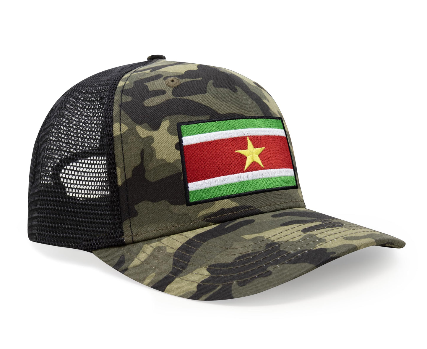 International Tie Country Hat for Men and Women, Adjustable Snapback Trucker Baseball Cap with Embroidered Patch (Suriname, Camouflage) - International Tie