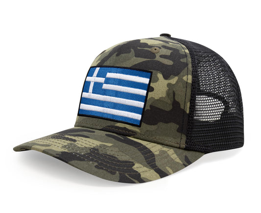 Greece Flag Hat for Men and Women – Snapback Trucker Baseball Cap by International Tie (Camouflage)