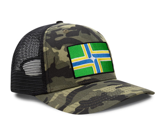 International Tie City Hat for Men and Women, Adjustable Snapback Trucker Baseball Cap with Embroidered Patch (Portland, Camouflage)