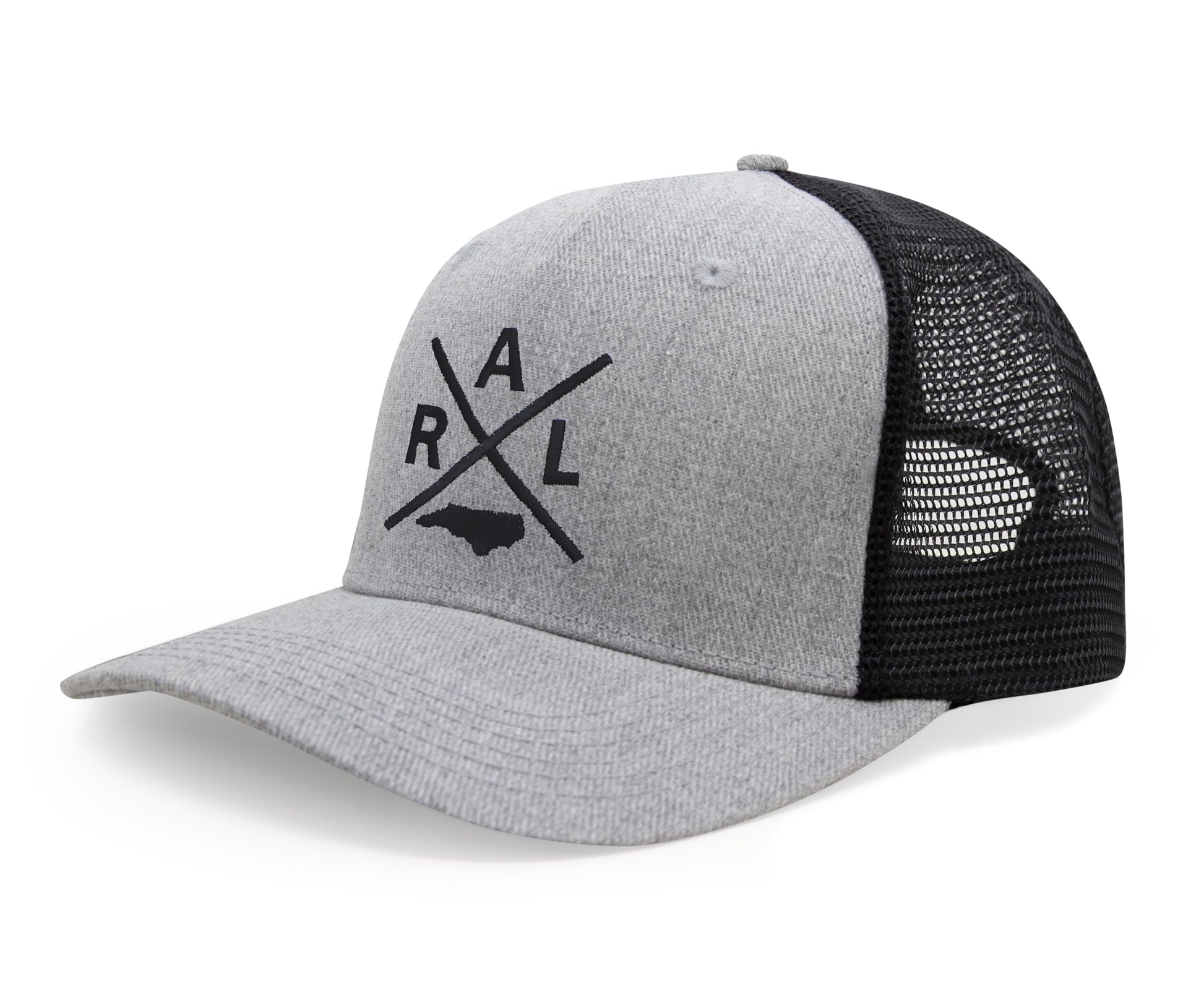 International Tie State City Hat for Men and Women, Snapback Trucker Baseball Cap with Embroidered Cross Logo (Raleigh - RAL, Grey Black) - International Tie