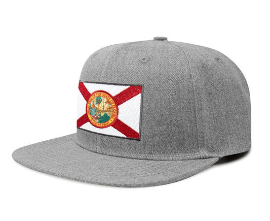 International Tie Florida Flag Hat for Men and Women - Snapback Trucker Baseball Cap (Grey Flatbill)
