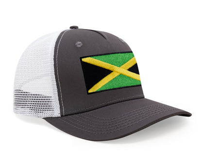 International Tie Jamaican Flag Hat for Men and Women - Jamaica Snapback Trucker Baseball Cap (Grey White)